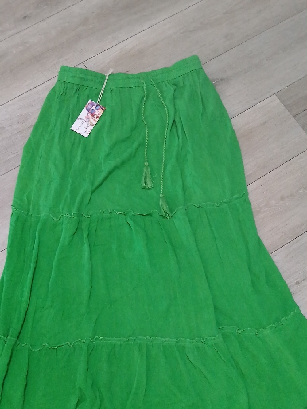 Tassel Drawstring Tiered Maxi Skirt in Bright Green